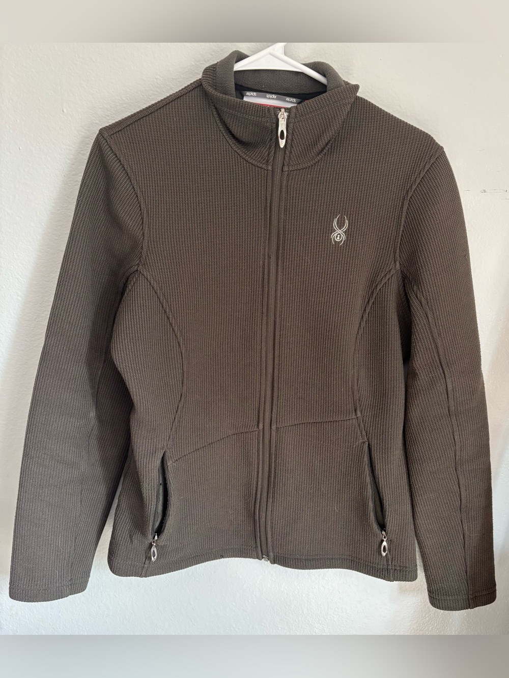 Spyder ladies sz Large Full zip up Jacket olive green coat winter fall pockets